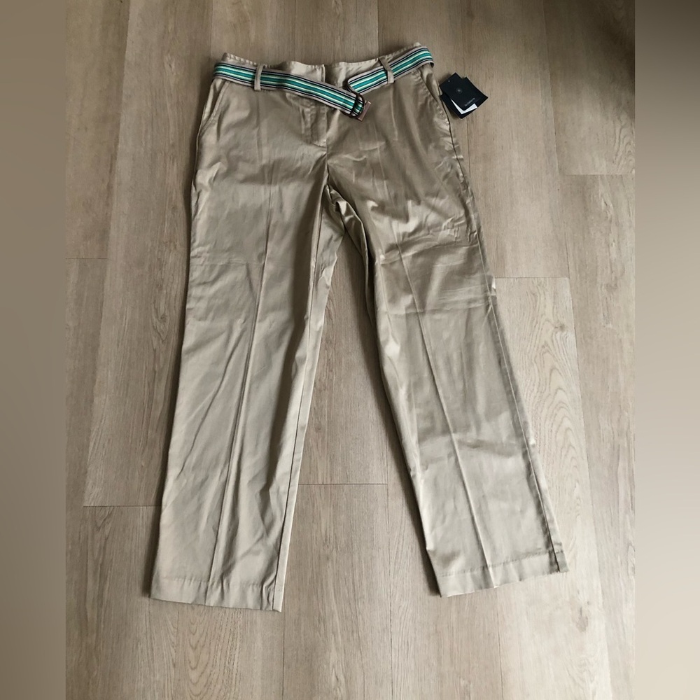 Liz Claiborne Belted Women’s Aundra Chino Mid Rise Straight Leg Trousers Sz 14R